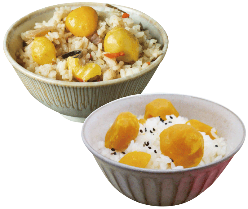 京丹波町の栗の炊き込みごはん画像と笠間市の栗の炊き込みごはん画像